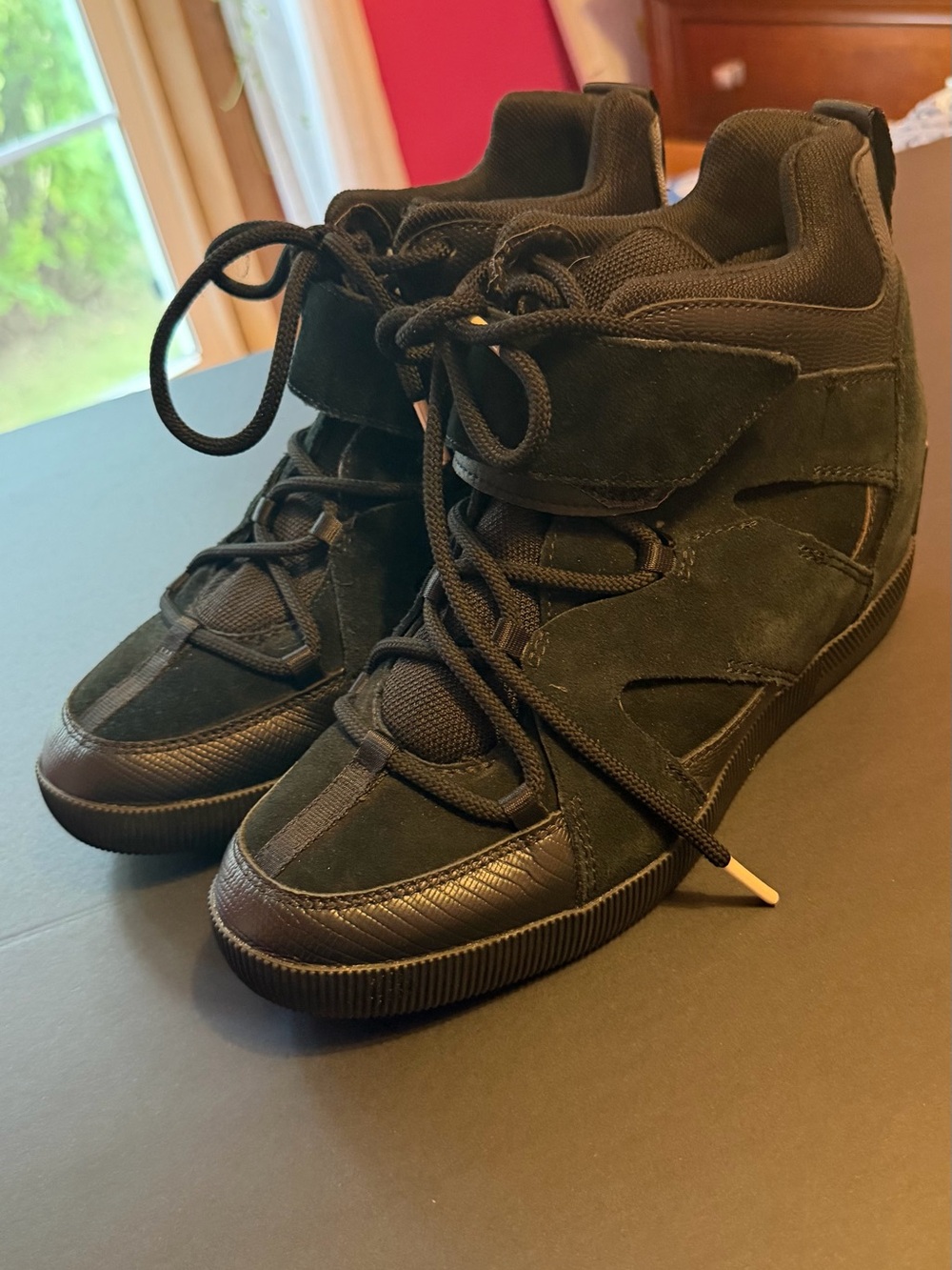 Sorel Out N About Black Sport Wedge Lace-Up Sneakers